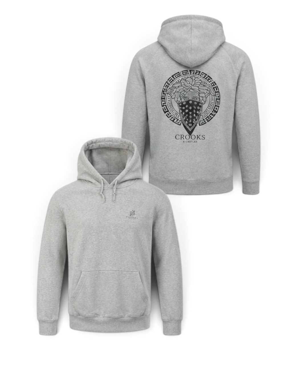 Crooks & Castles Grey Medusa Bandana Graphic Pullover Hoodie Men's Size Medium
